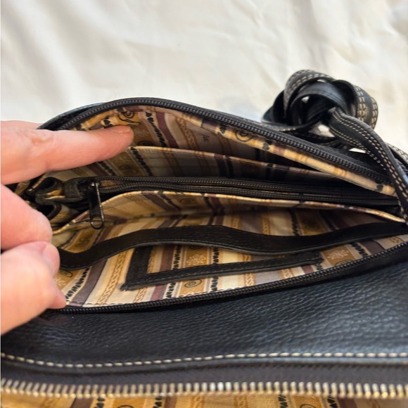 Brighton Leather Shoulder Bag Brown & Black Croc Embossed Heart Buckle - Picture 6 of 11